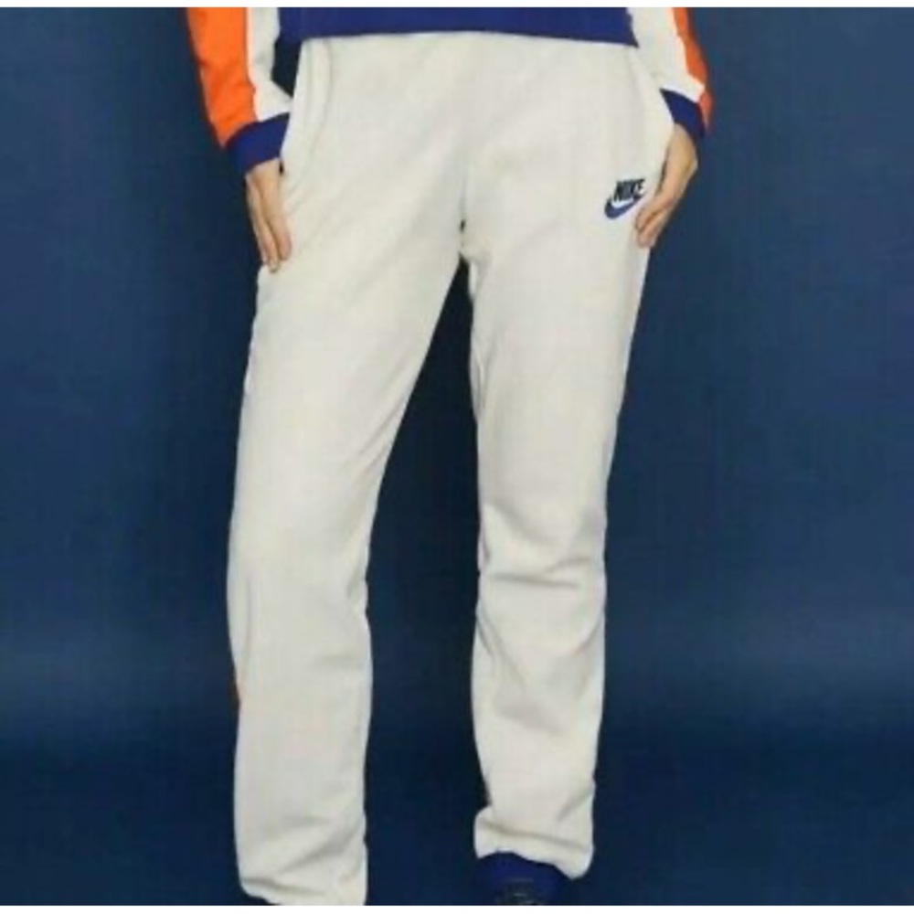 Nike Polar Fleece Stripe Red Blue Cream Joggers Sweatpants L - Picture 2 of 12